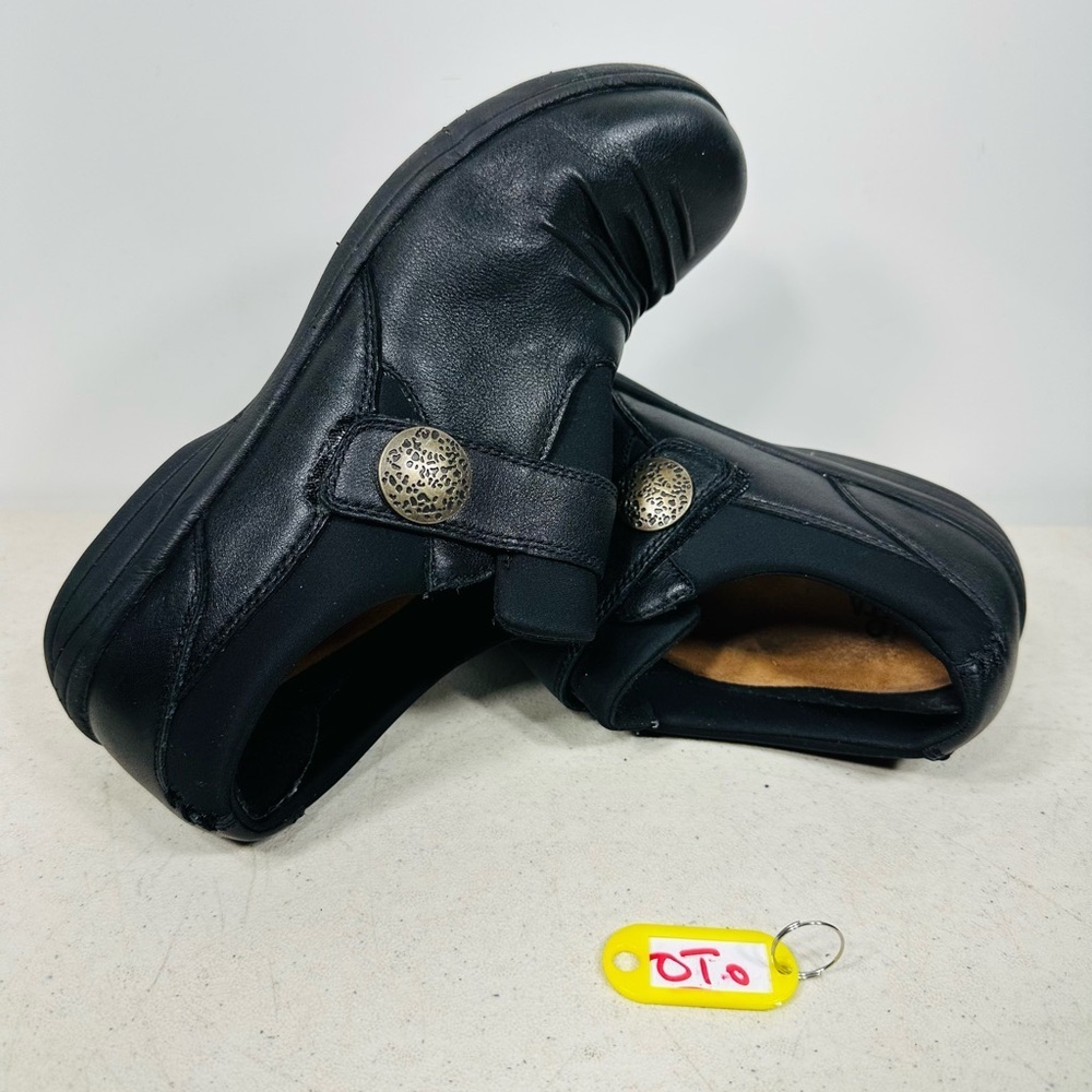 Abeo Womens Smart 3545 Clog Shoes Black Leather Hook Loop Ruched 6.5N